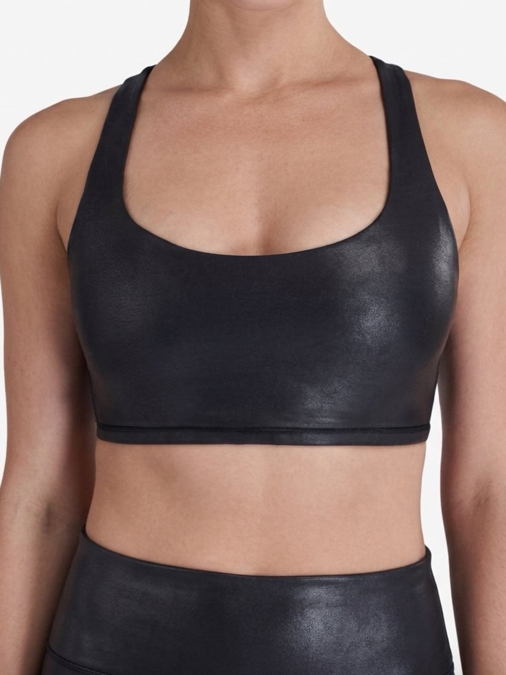SPANX Black Faux Leather Sports Bra Sz-L.  EE16